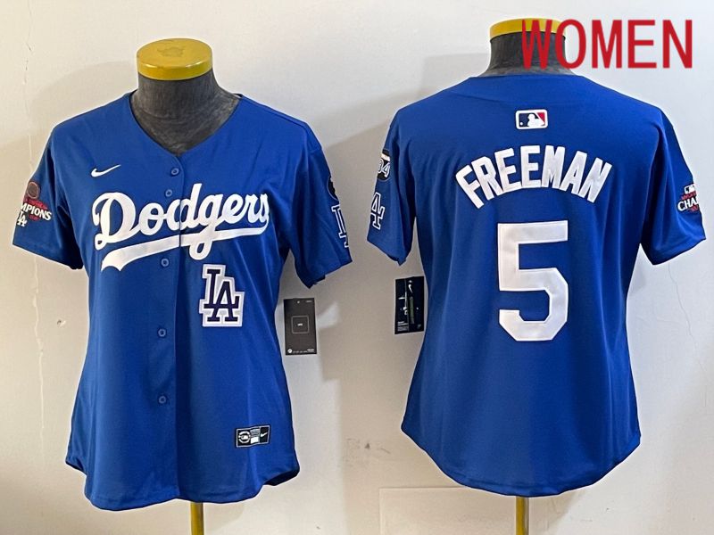 Women Los Angeles Dodgers 5 Freeman Blue Game 2024 Nike MLB Jersey style 1205